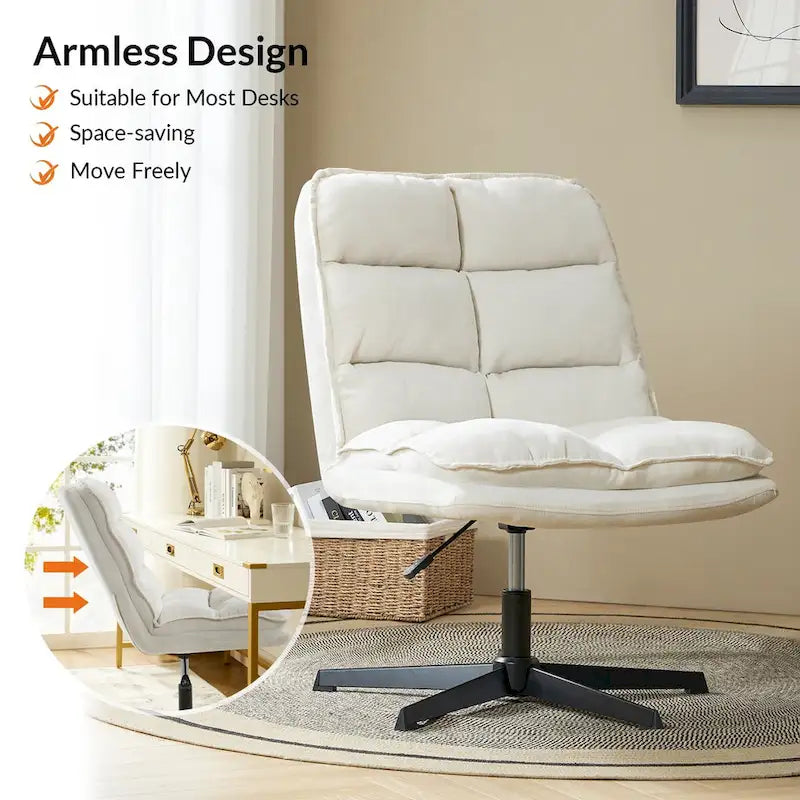 Armless Tufted Swivel Office Chair with Adjustable Height