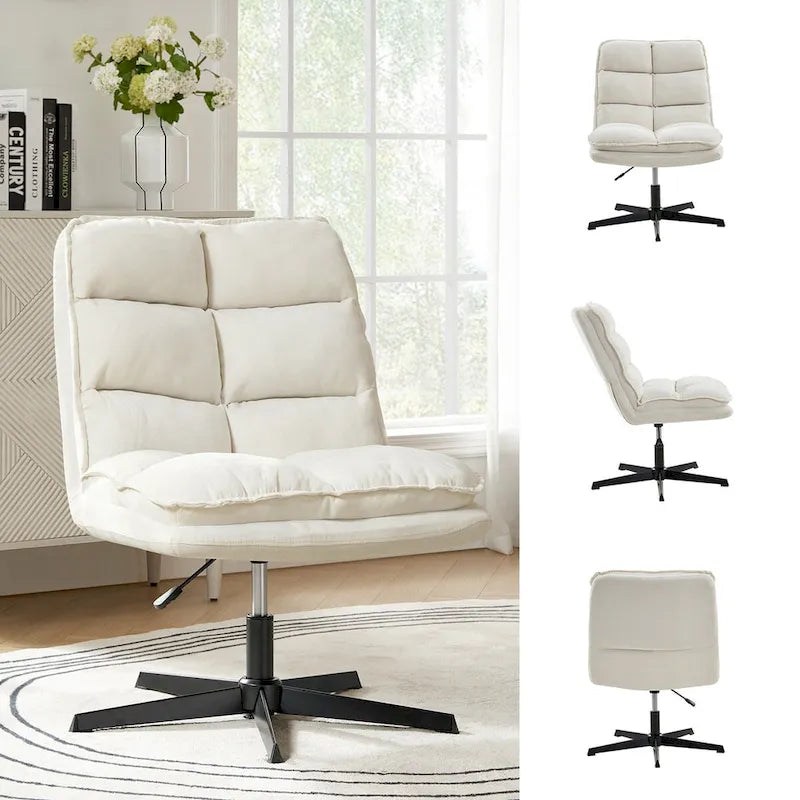 Armless Tufted Swivel Office Chair with Adjustable Height