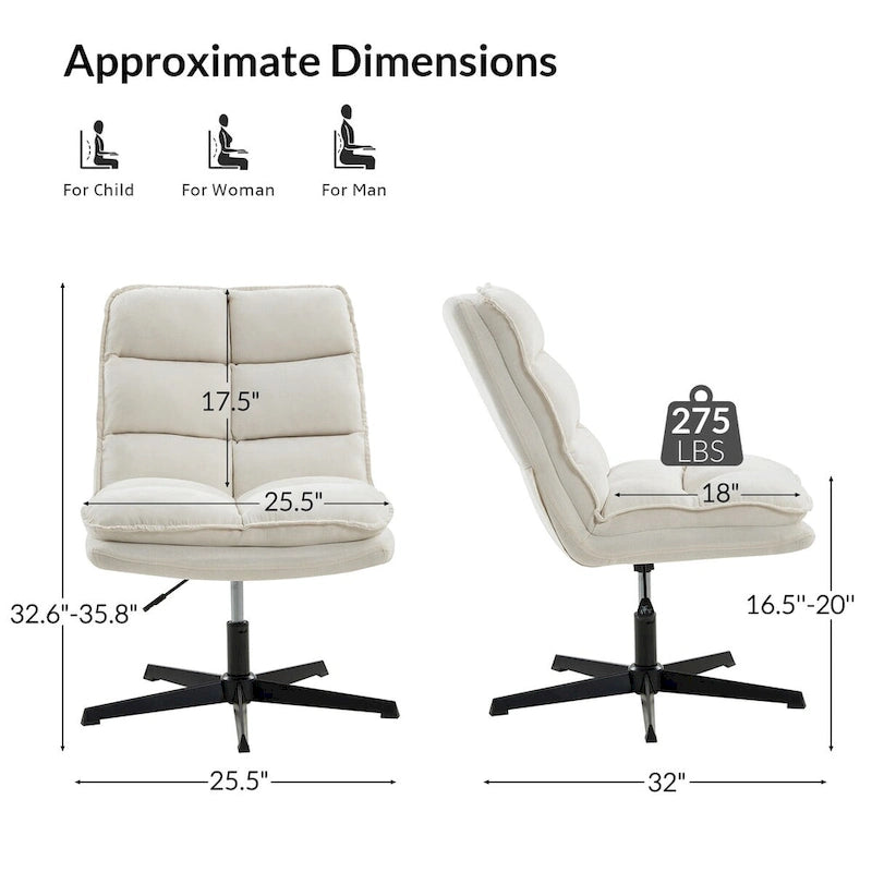 Armless Tufted Swivel Office Chair with Adjustable Height