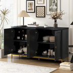 Four-Door Modern Sideboard with Faux Marble Top and Adjustable Shelves