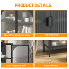 Modern Metal Sideboard Cabinet with Tempered Glass Doors and Shelf