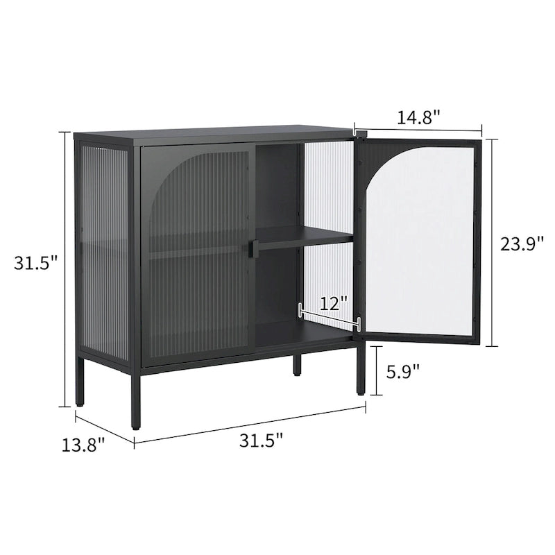 Modern Metal Sideboard Cabinet with Tempered Glass Doors and Shelf