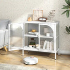 Modern Metal Sideboard Cabinet with Tempered Glass Doors and Shelf