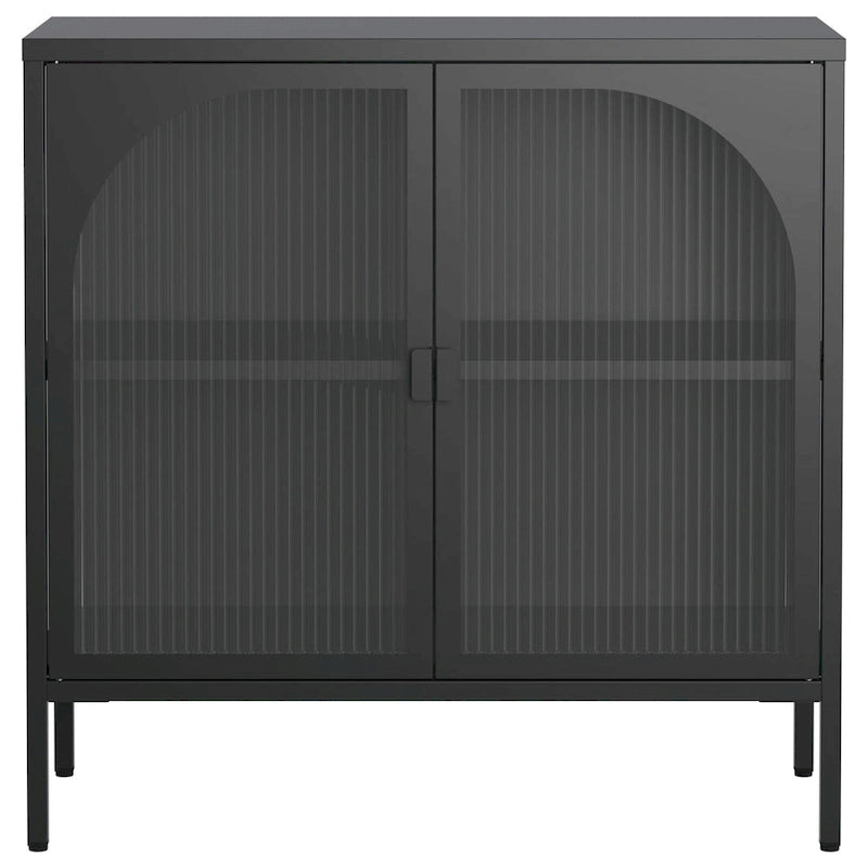 Modern Metal Sideboard Cabinet with Tempered Glass Doors and Shelf