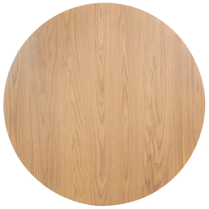 48-Inch Round Wood Dining Table with Natural Finish Seats Six