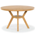 48-Inch Round Wood Dining Table with Natural Finish Seats Six