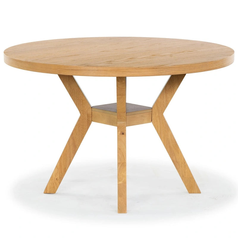 48-Inch Round Wood Dining Table with Natural Finish Seats Six