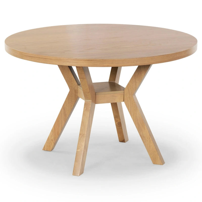 48-Inch Round Wood Dining Table with Natural Finish Seats Six