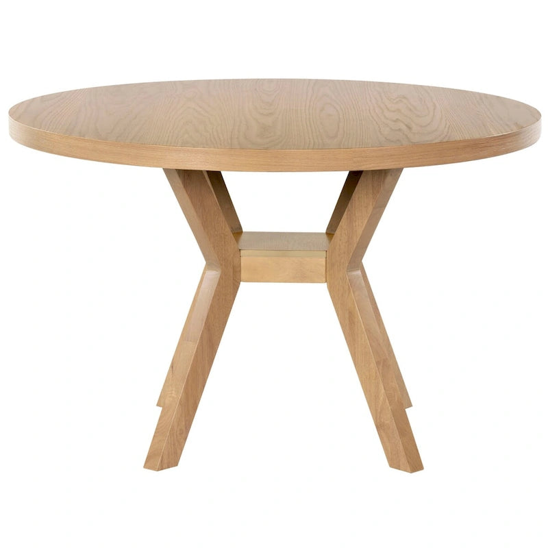 48-Inch Round Wood Dining Table with Natural Finish Seats Six