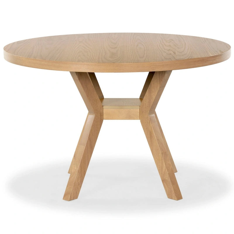 48-Inch Round Wood Dining Table with Natural Finish Seats Six