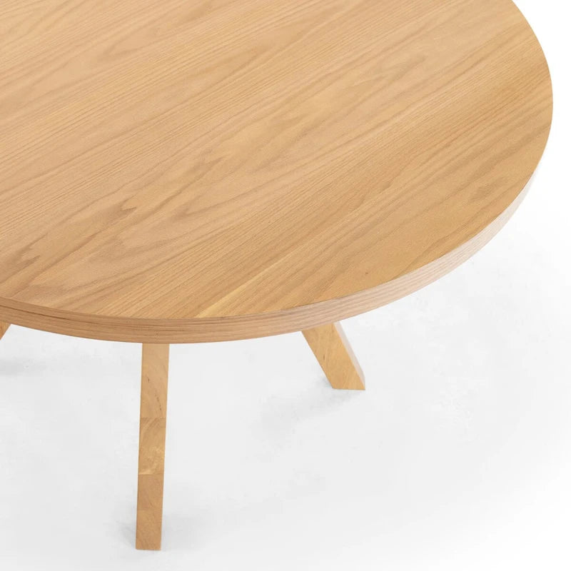 48-Inch Round Wood Dining Table with Natural Finish Seats Six