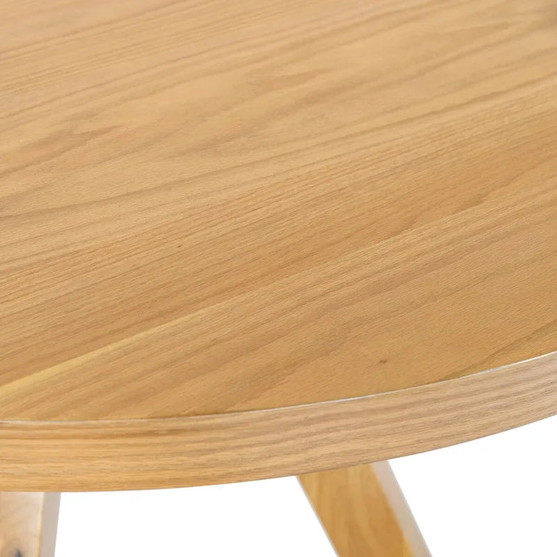 48-Inch Round Wood Dining Table with Natural Finish Seats Six
