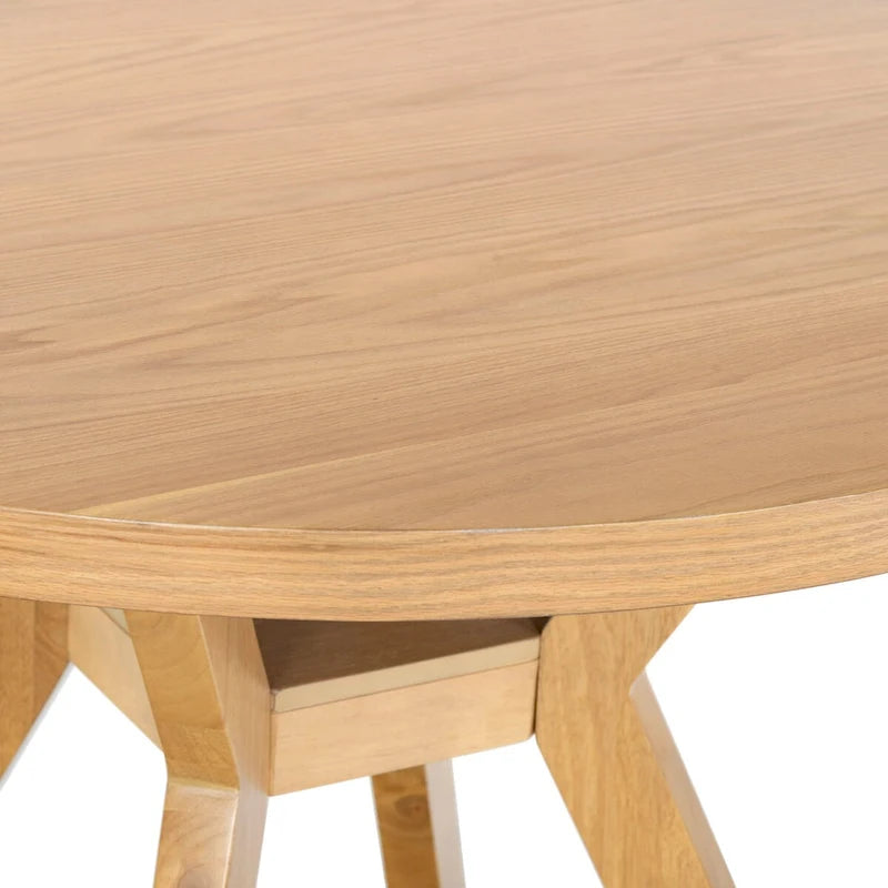 48-Inch Round Wood Dining Table with Natural Finish Seats Six